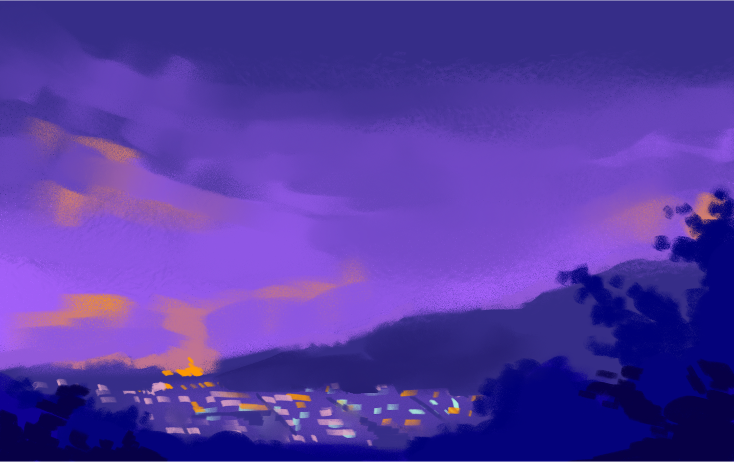 Painterly Postcard Inspired City Lights at Night